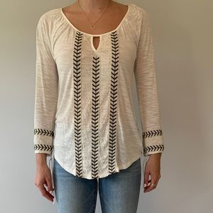 Cream long sleeved embroidered top